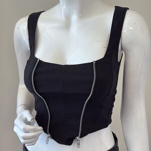 I.AM.GIA Coco Corset Fitted Top Bustier Style Black w Exposed Zipper Details